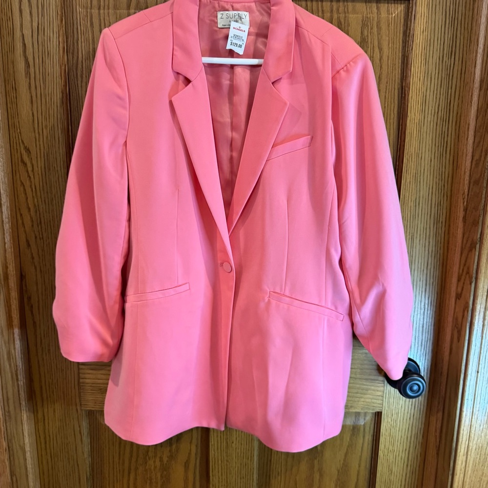 Z SUPPLY Pink Oversized Blazer Jacket XL Bright Coral One Button Modern Chic